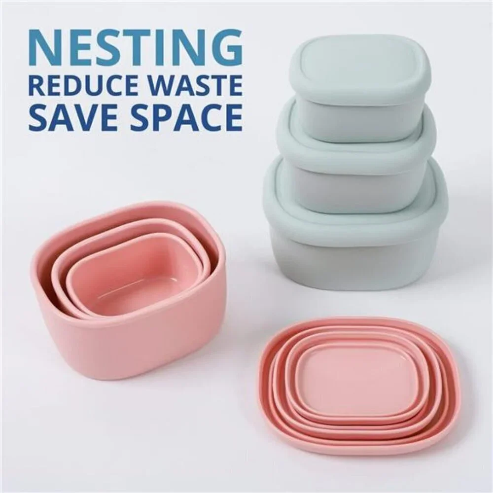 Nesting Silicone Containers Set of 3 Hard-Shell Silicone Food BPA Free Pink